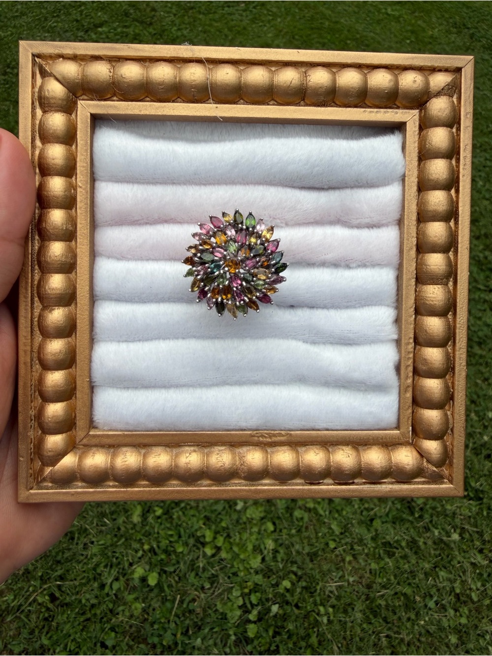 925 Sterling Silver Multi-Tourmaline Silver Floral Cluster Ring